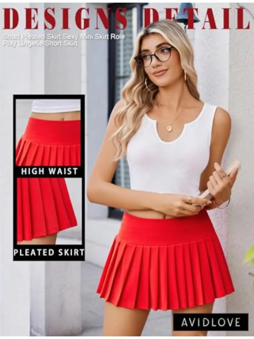 Pleated Mini Skirt High Waist Stretchy Casual Tennis Cheerleader